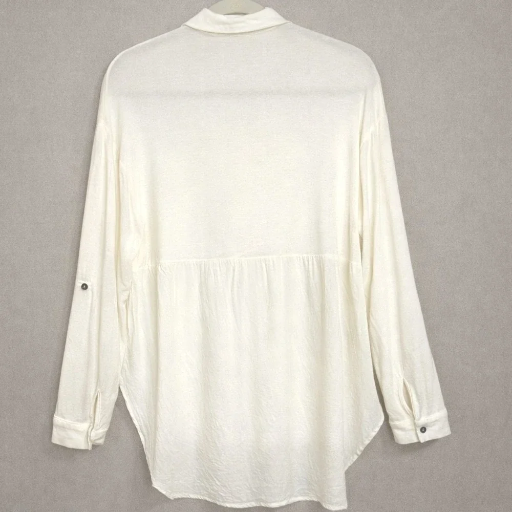Anthropologie Everleigh Boho Button-Up Sheer Blouse Sz M Roll Tab Sleeve - Picture 3 of 7